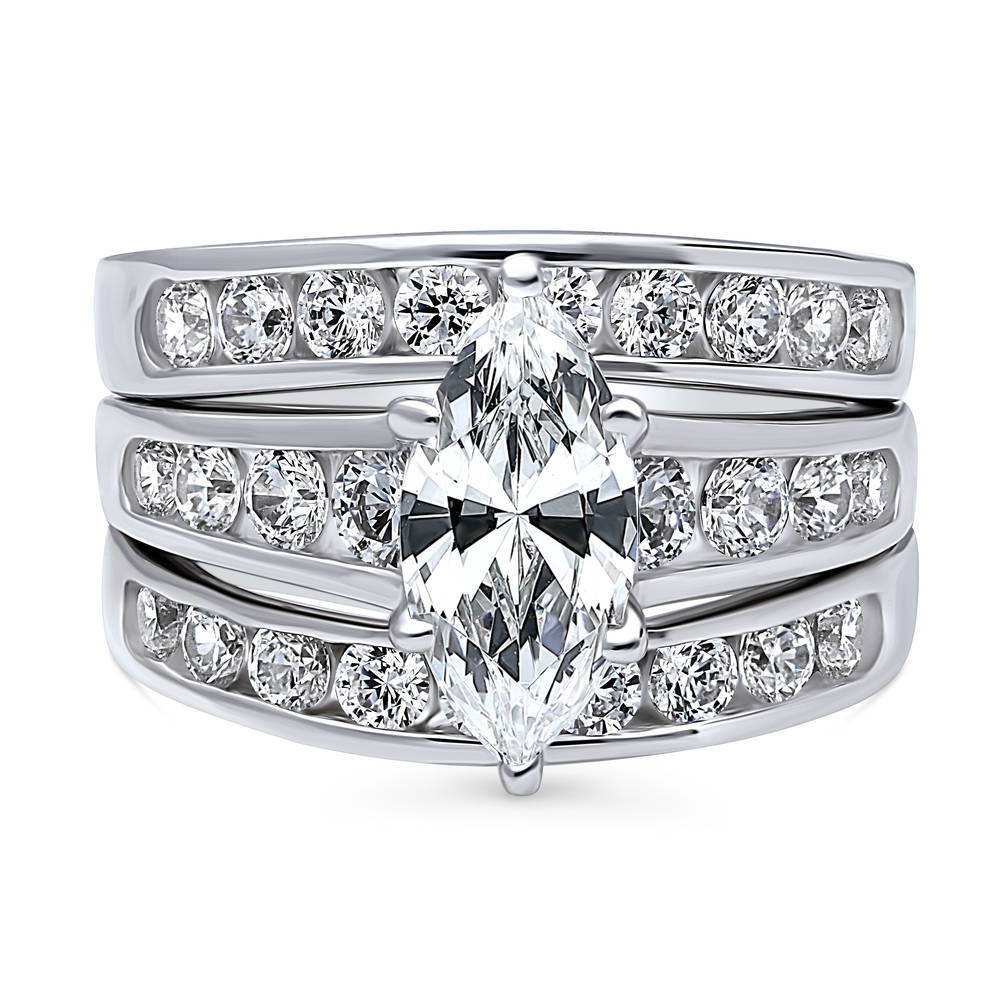Solitaire 1.6ct Marquise CZ Ring Set in Sterling Silver