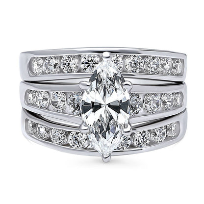 Solitaire 1.6ct Marquise CZ Ring Set in Sterling Silver