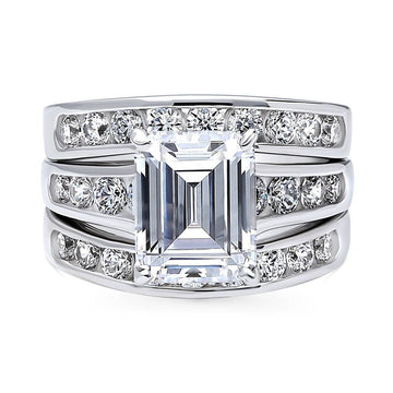 Solitaire 3.8ct Emerald Cut CZ Statement Ring Set in Sterling Silver