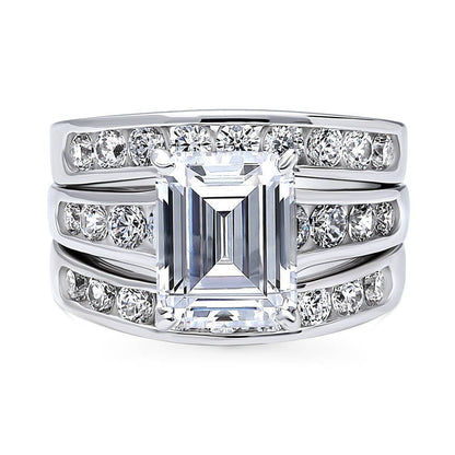 Solitaire 3.8ct Emerald Cut CZ Ring Set in Sterling Silver