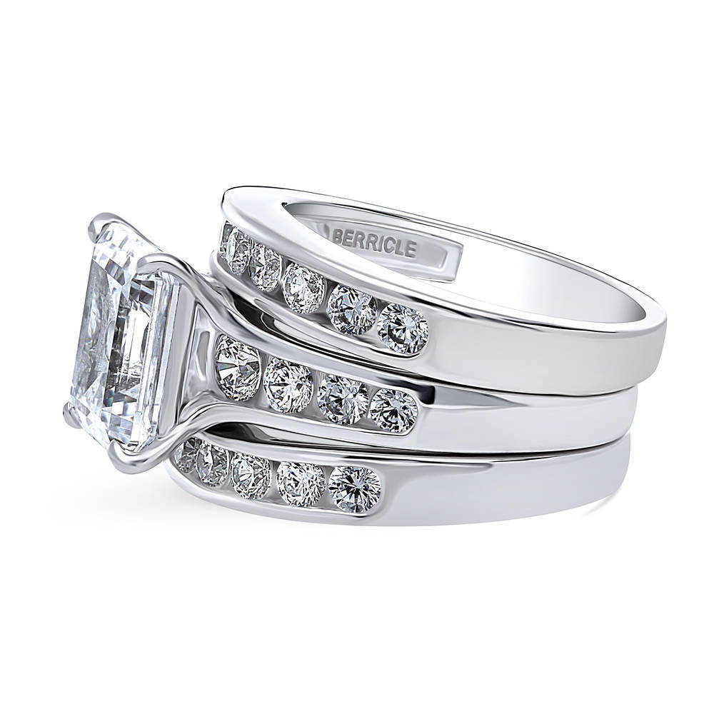 Solitaire 3.8ct Emerald Cut CZ Ring Set in Sterling Silver