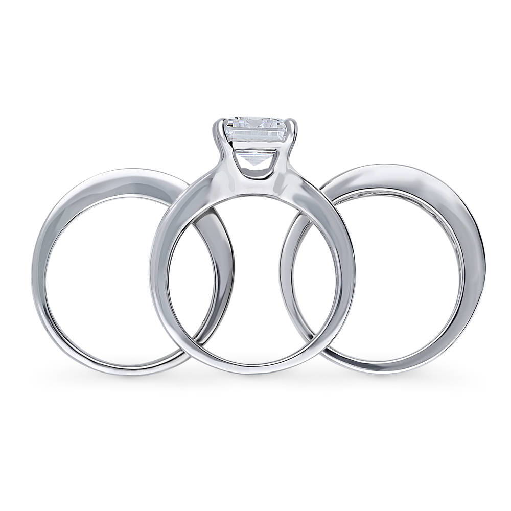 Alternate view of Solitaire 3.8ct Emerald Cut CZ Ring Set in Sterling Silver, 8 of 17