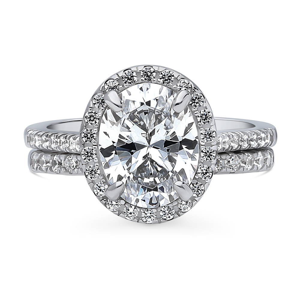 Halo Oval CZ Ring Set in Sterling Silver, 1 of 17