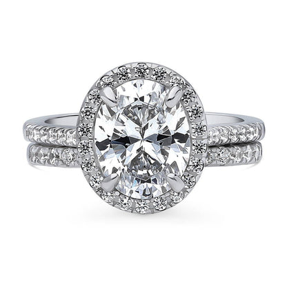Halo Oval CZ Ring Set in Sterling Silver