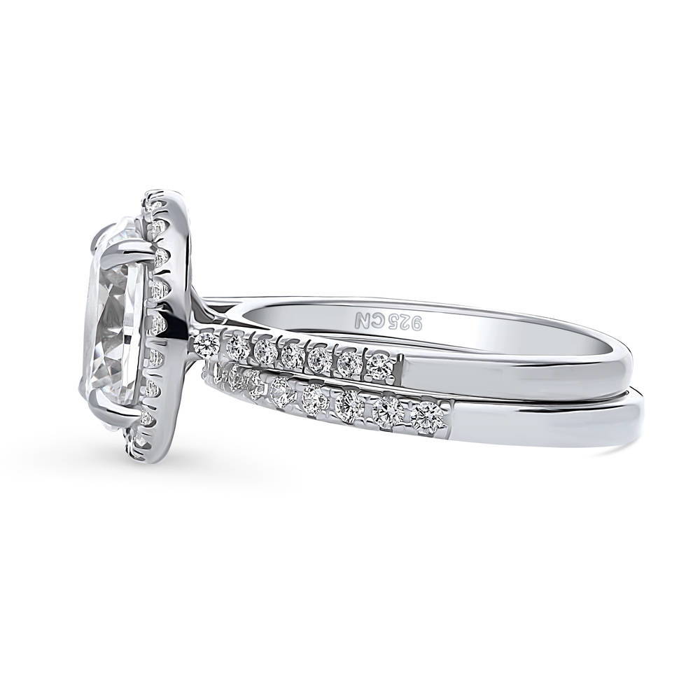 Angle view of Halo Oval CZ Ring Set in Sterling Silver, 5 of 17
