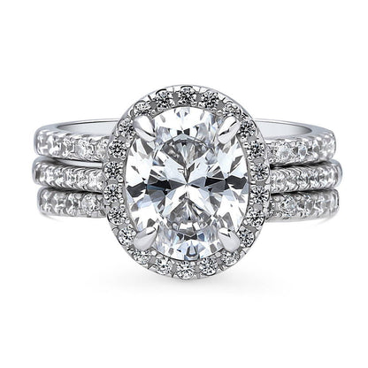 Halo Oval CZ Ring Set in Sterling Silver