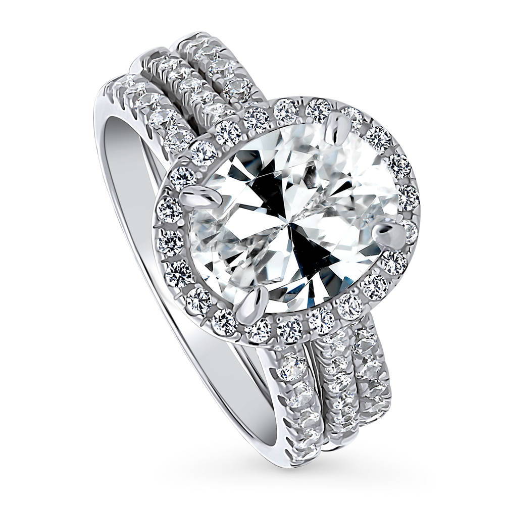 Front view of Halo Oval CZ Ring Set in Sterling Silver, 3 of 17