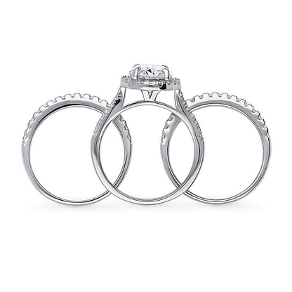 Halo Oval CZ Ring Set in Sterling Silver