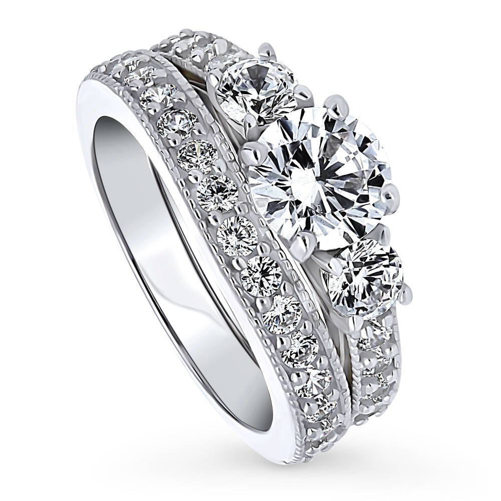 Front view of 3-Stone 1.25ct CZ Ring Set in Sterling Silver, 4 of 13