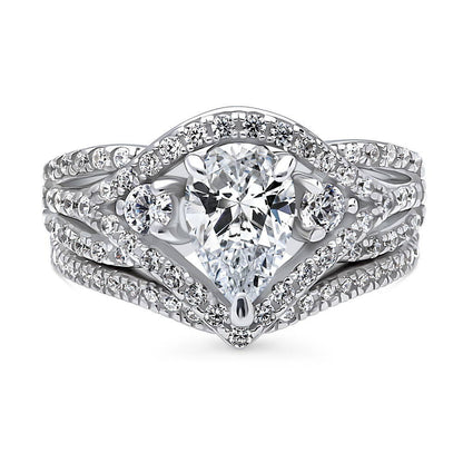 Wishbone Woven 3-Stone 1.3ct CZ Ring Set in Sterling Silver