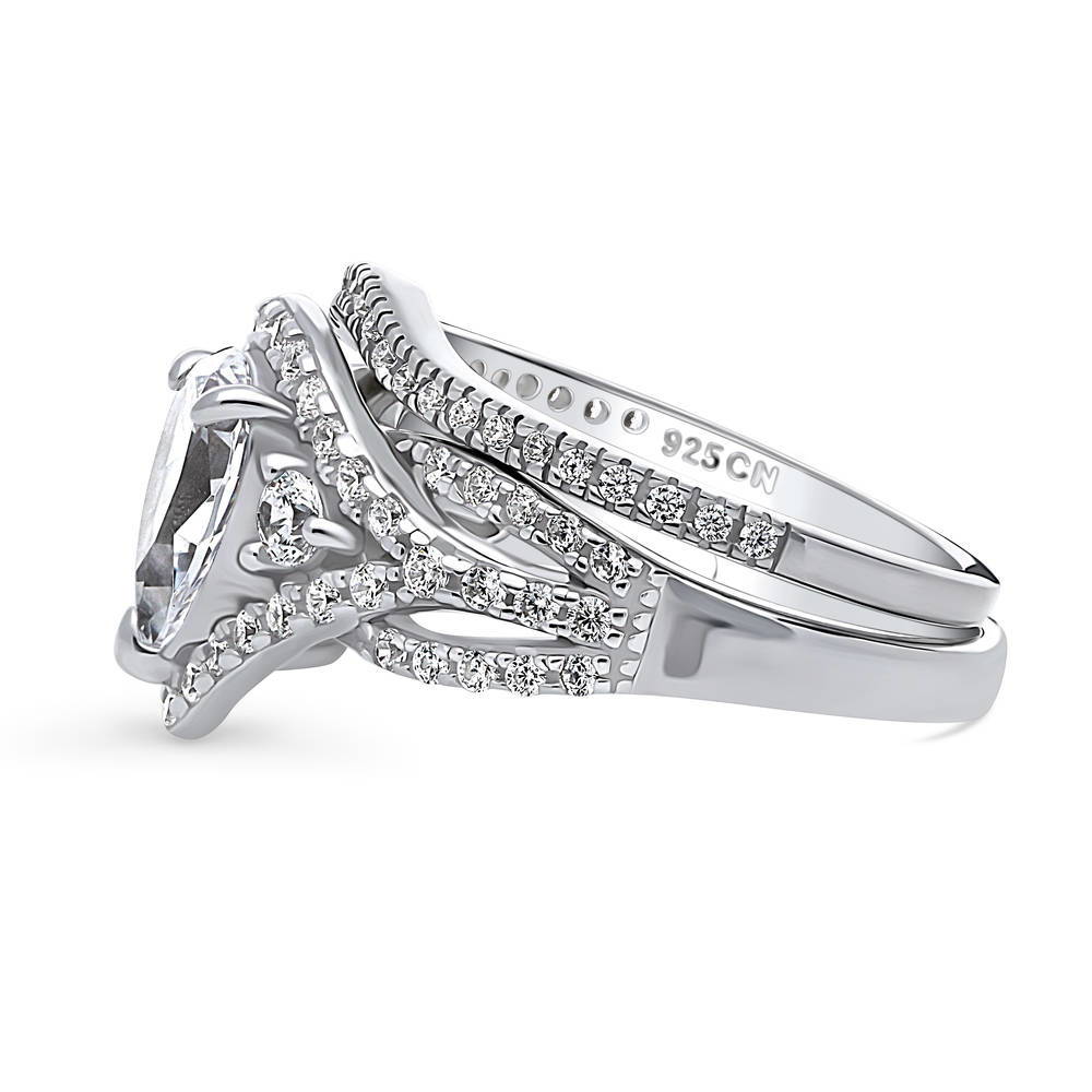 Angle view of 3-Stone Woven Pear CZ Ring Set in Sterling Silver, 4 of 15