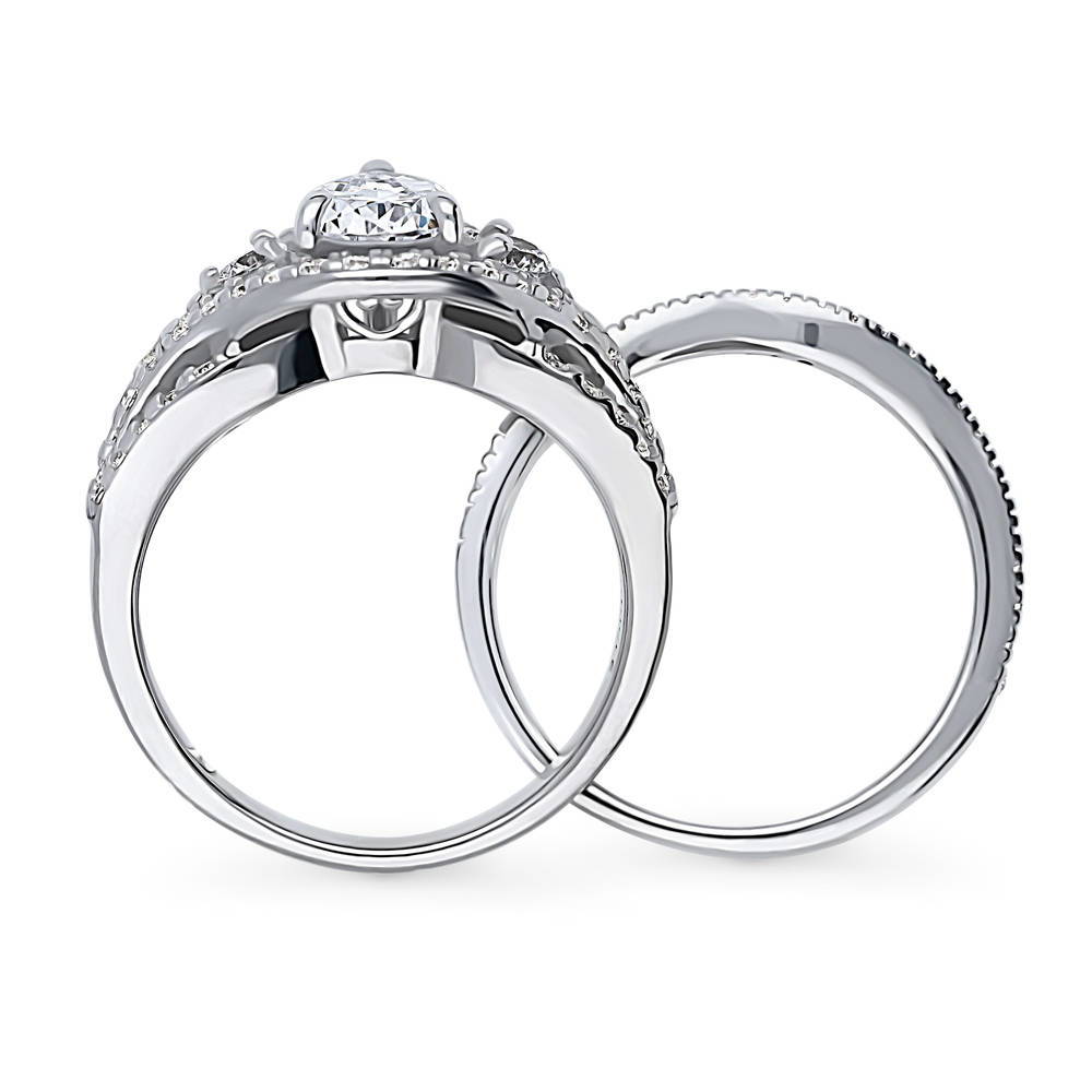 Alternate view of 3-Stone Woven Pear CZ Ring Set in Sterling Silver, 7 of 15