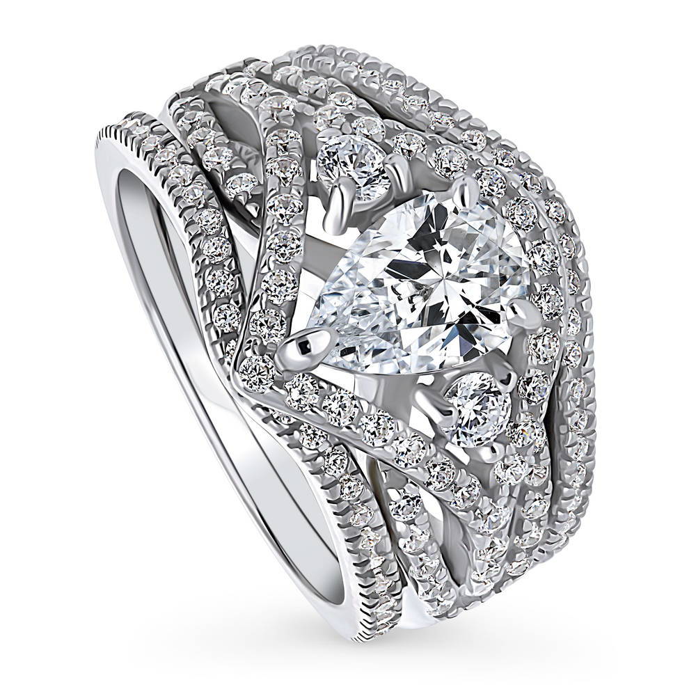 Wishbone Woven 3-Stone 1.3ct CZ Ring Set in Sterling Silver