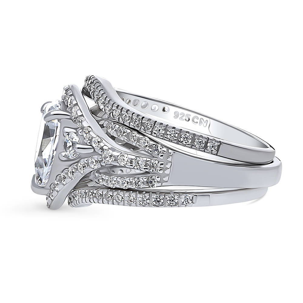 Angle view of 3-Stone Woven Pear CZ Ring Set in Sterling Silver, 4 of 15