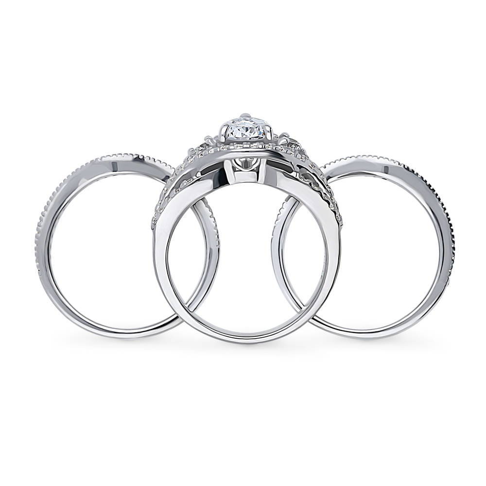 Alternate view of 3-Stone Woven Pear CZ Ring Set in Sterling Silver, 7 of 15