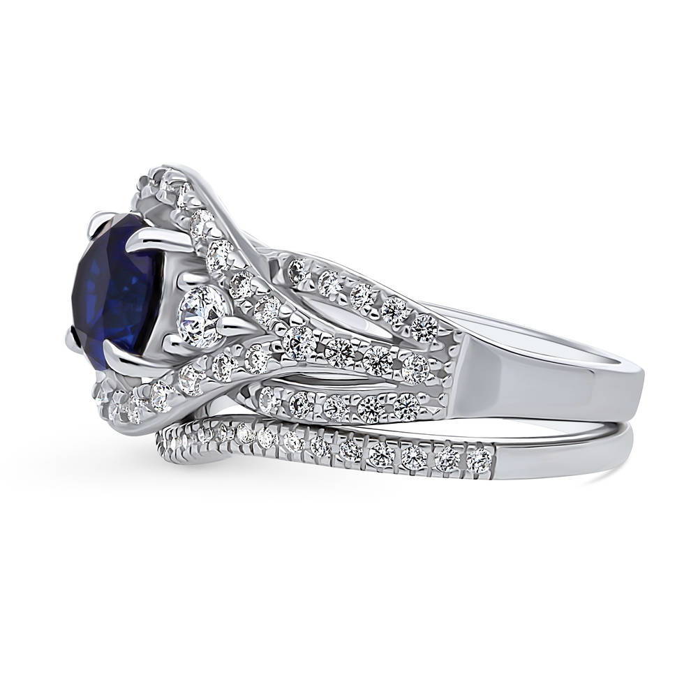 3-Stone Simulated Blue Sapphire Round CZ Ring Set in Sterling Silver