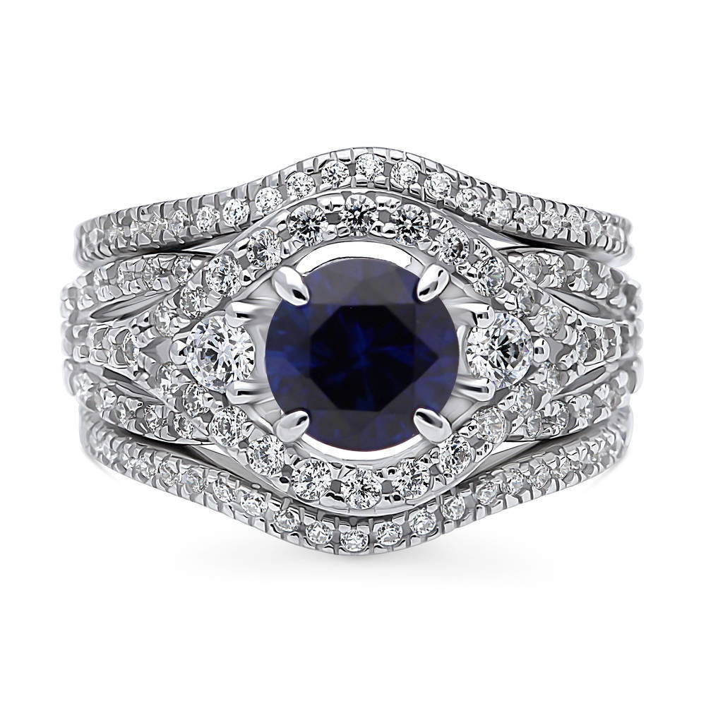 3-Stone Simulated Blue Sapphire Round CZ Ring Set in Sterling Silver, 1 of 17