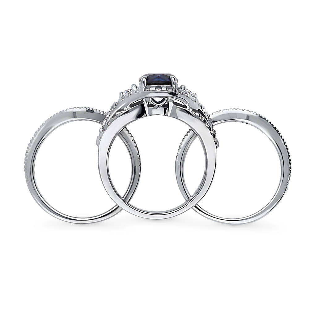 Alternate view of 3-Stone Simulated Blue Sapphire Round CZ Ring Set in Sterling Silver, 7 of 16