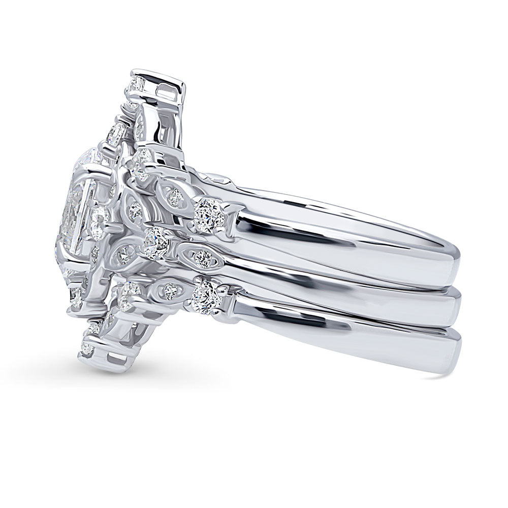 Angle view of Halo Art Deco Chevron V Shaped CZ Ring Set in Sterling Silver, 5 of 15