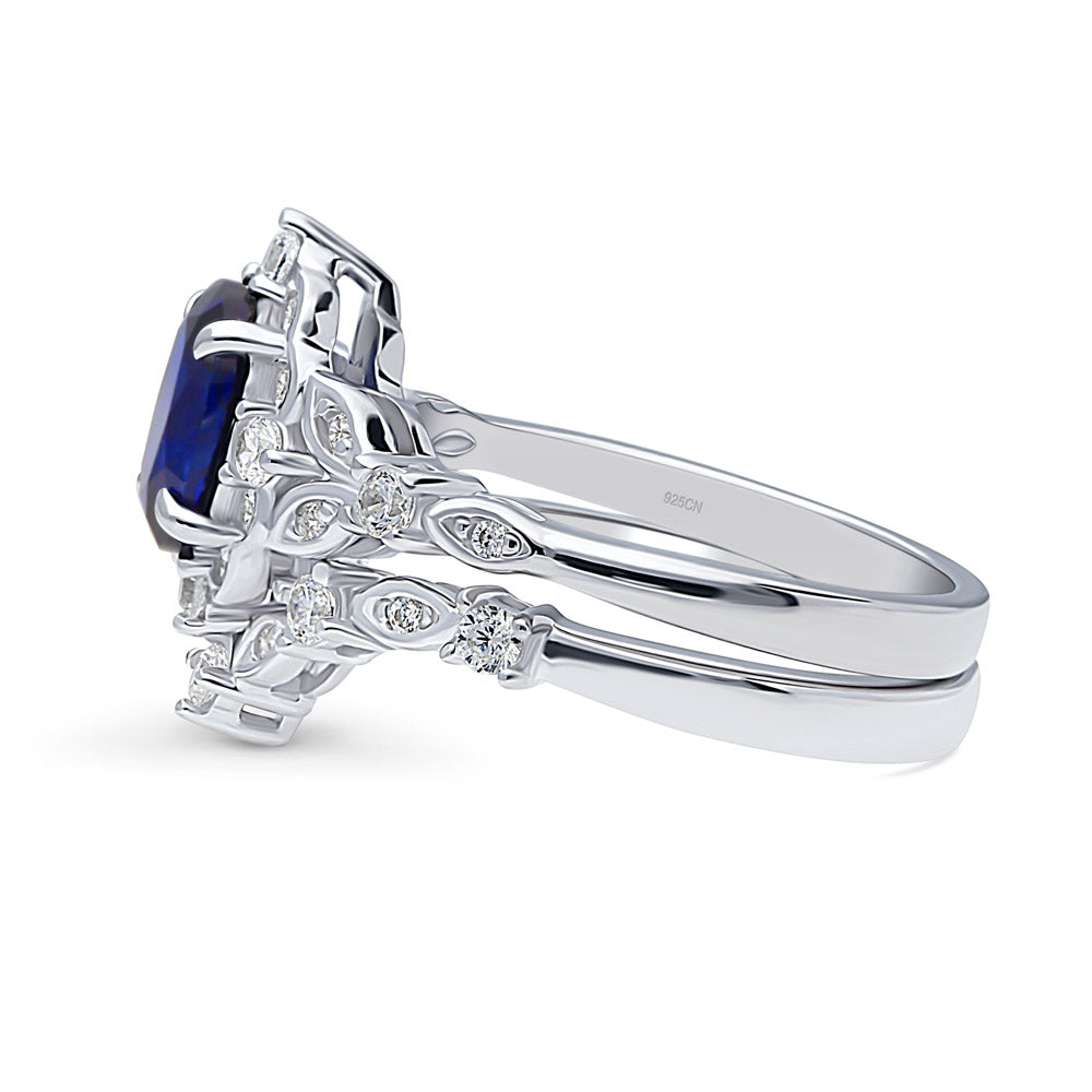 Halo Art Deco Chevron V Shaped CZ Ring Set in Sterling Silver