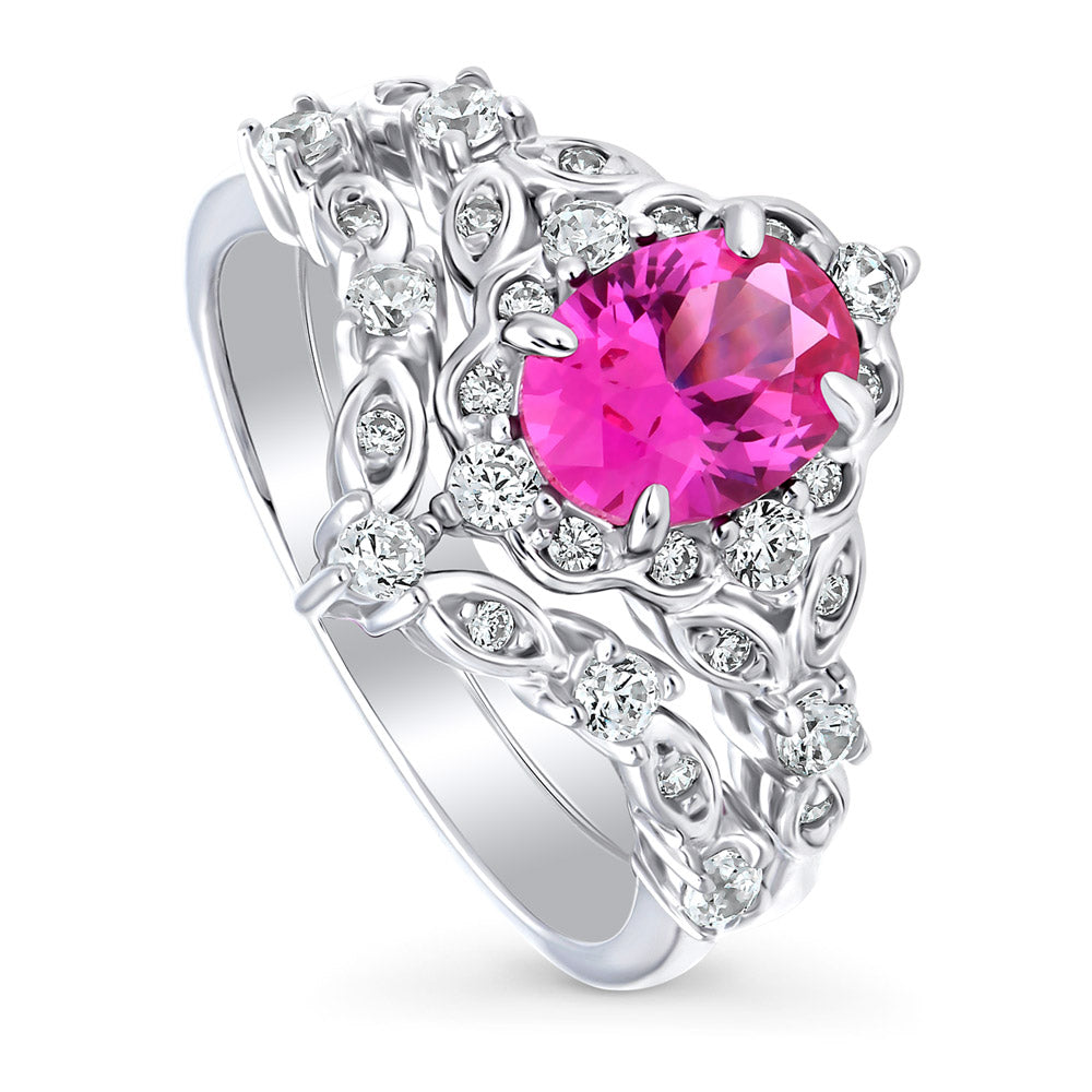 Front view of Halo Art Deco Chevron V Shaped CZ Ring Set in Sterling Silver, 4 of 17
