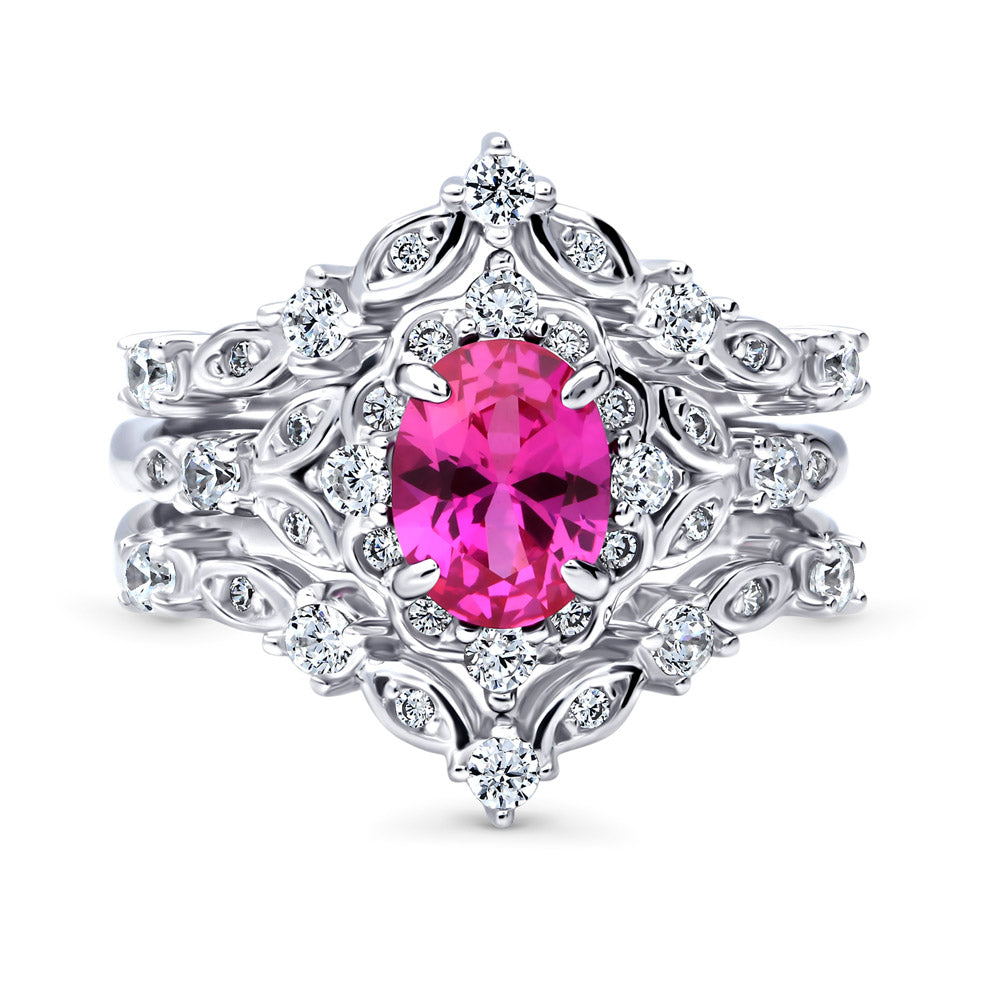 Halo Art Deco Chevron V Shaped CZ Ring Set in Sterling Silver, 1 of 16