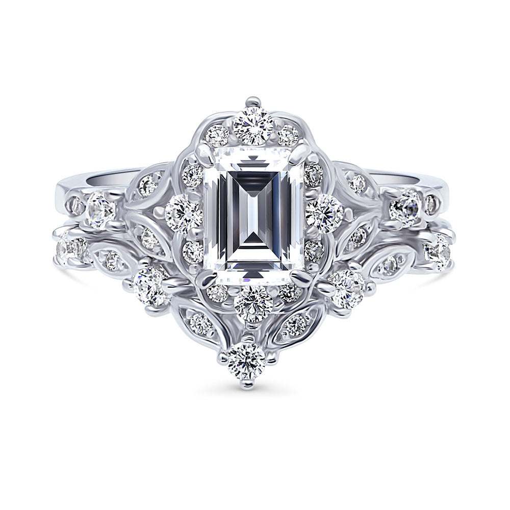 Halo Art Deco Chevron V Shaped CZ Ring Set in Sterling Silver, 1 of 15