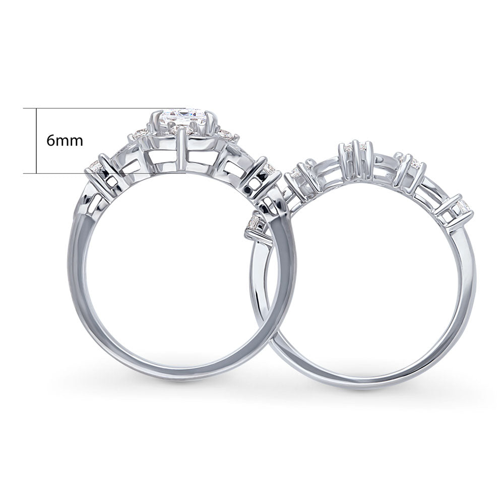 Halo Art Deco Chevron V Shaped CZ Ring Set in Sterling Silver