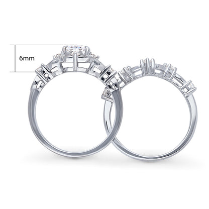 Halo Art Deco Chevron V Shaped CZ Ring Set in Sterling Silver