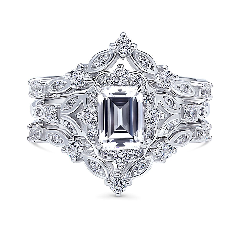 Halo Art Deco Chevron V Shaped CZ Ring Set in Sterling Silver, 1 of 15