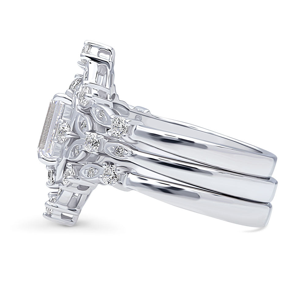Angle view of Halo Art Deco Chevron V Shaped CZ Ring Set in Sterling Silver, 5 of 15