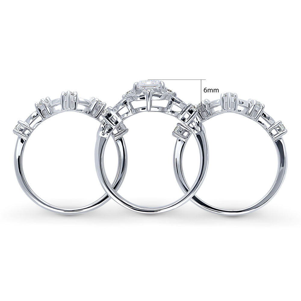 Alternate view of Halo Art Deco Chevron V Shaped CZ Ring Set in Sterling Silver, 8 of 15
