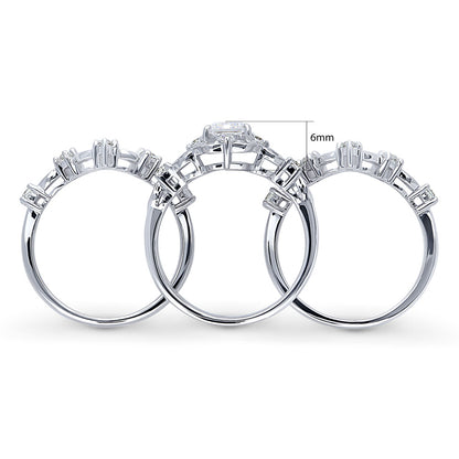 Halo Art Deco Chevron V Shaped CZ Ring Set in Sterling Silver