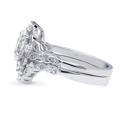 Halo Art Deco Chevron V Shaped CZ Ring Set in Sterling Silver