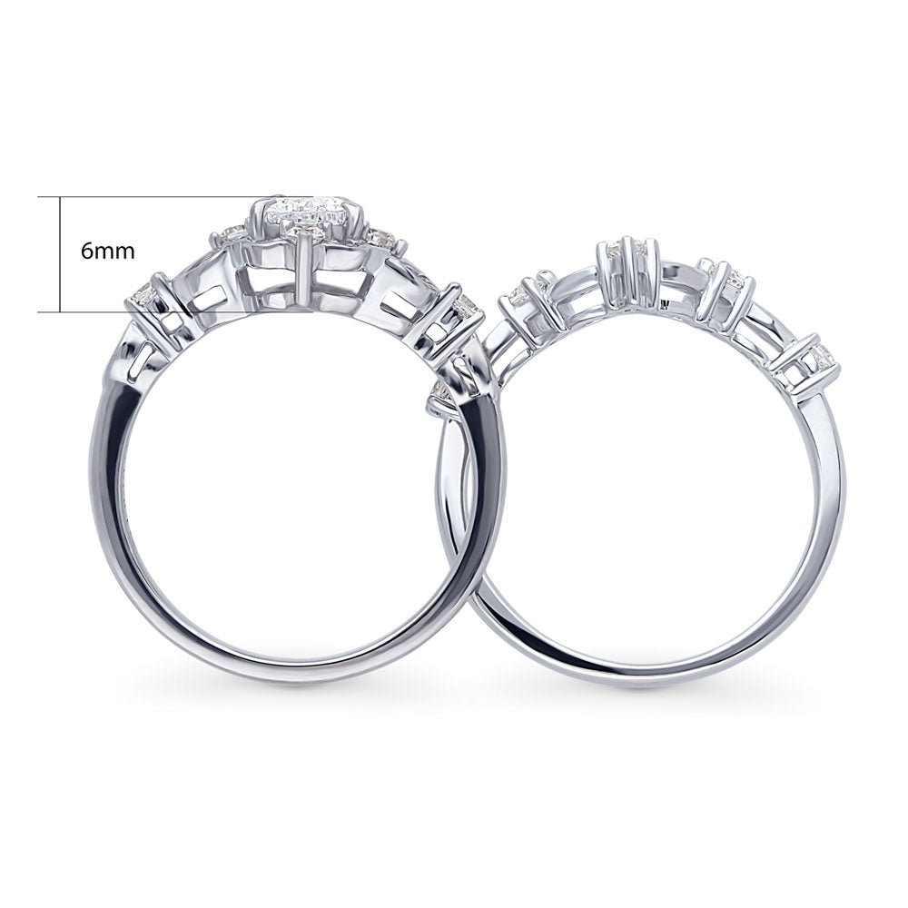 Halo Art Deco Chevron V Shaped CZ Ring Set in Sterling Silver
