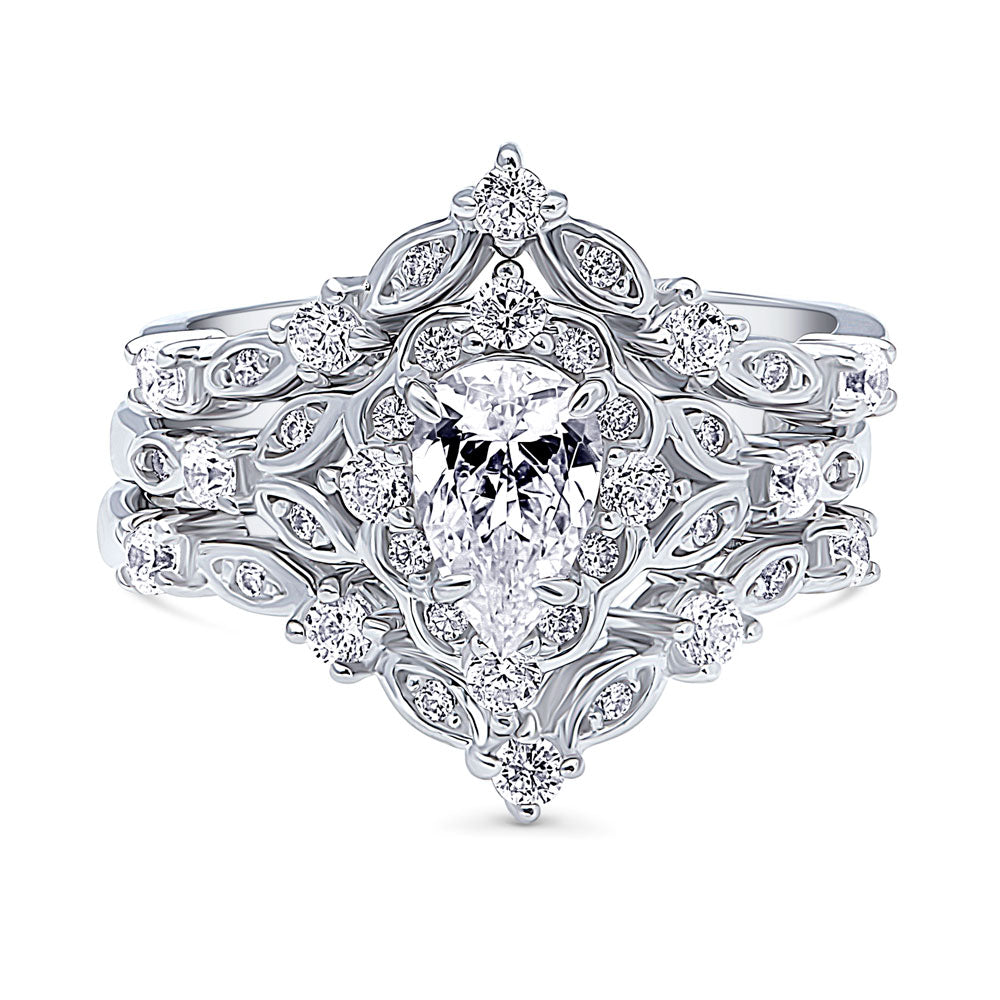 Halo Art Deco Chevron V Shaped CZ Ring Set in Sterling Silver, 1 of 15