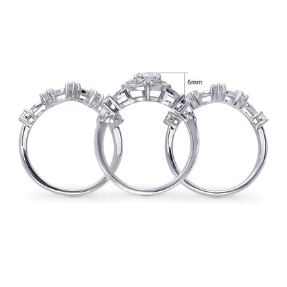 Halo Art Deco Chevron V Shaped CZ Ring Set in Sterling Silver
