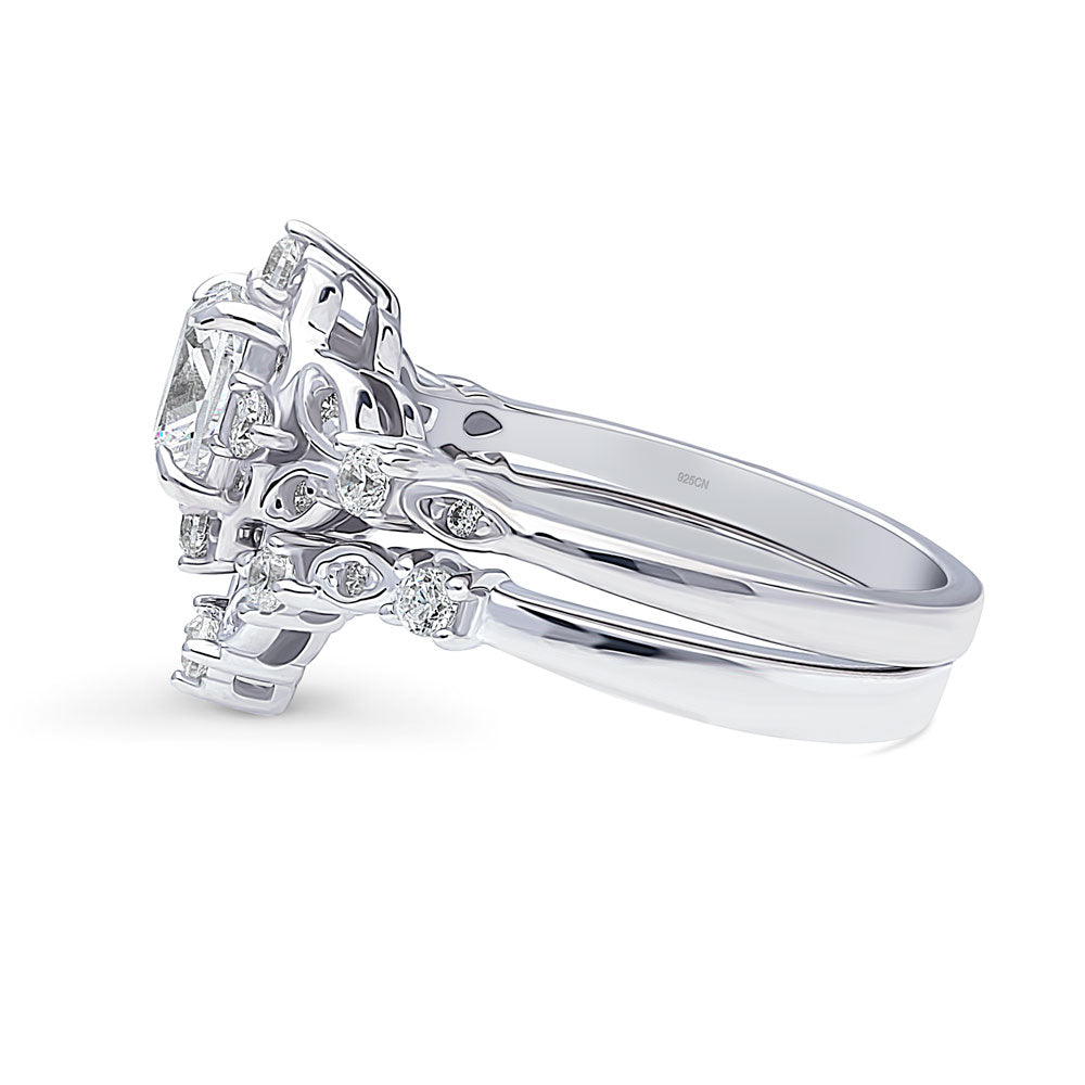 Angle view of Halo Art Deco Chevron V Shaped CZ Ring Set in Sterling Silver, 5 of 18