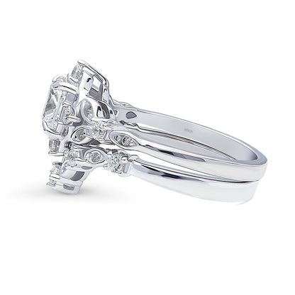 Halo Art Deco Chevron V Shaped CZ Ring Set in Sterling Silver