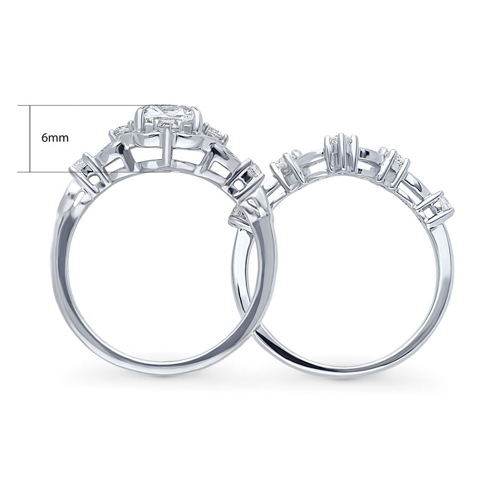 Alternate view of Halo Art Deco Chevron V Shaped CZ Ring Set in Sterling Silver, 8 of 18