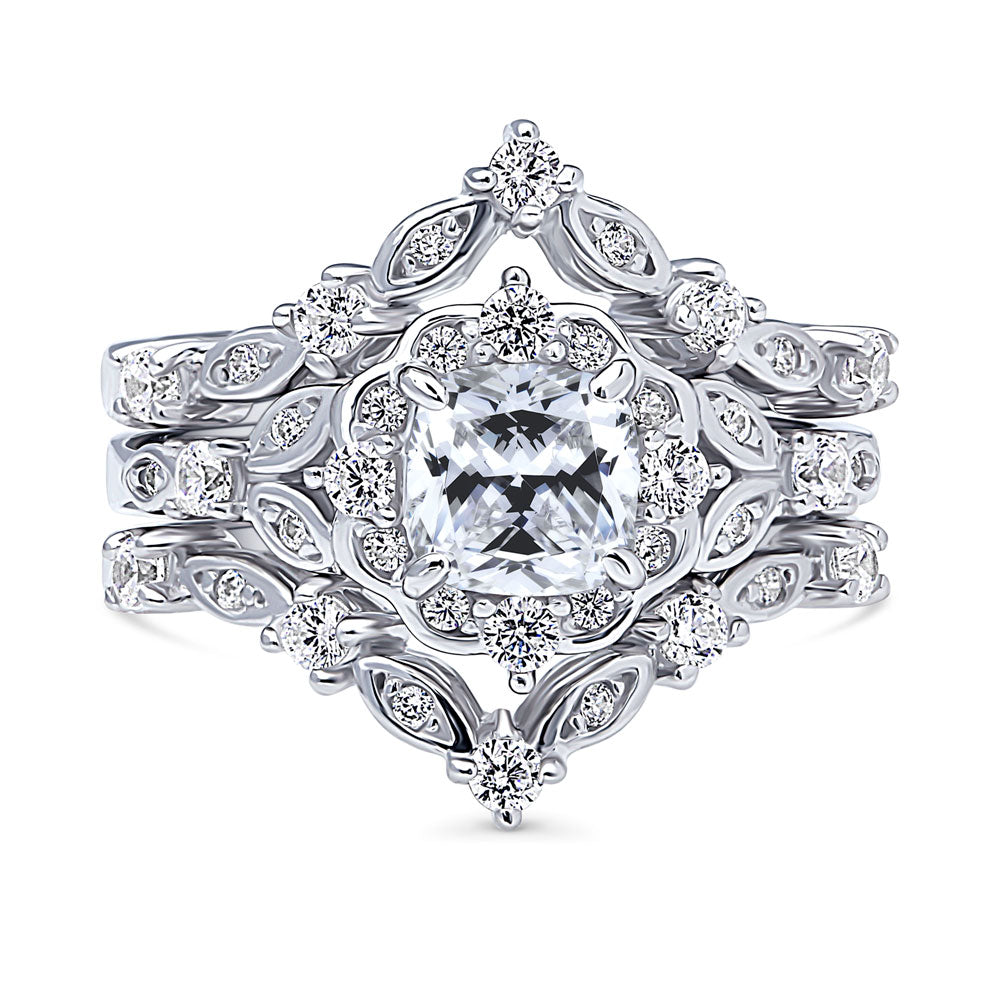 Halo Art Deco Chevron V Shaped CZ Ring Set in Sterling Silver