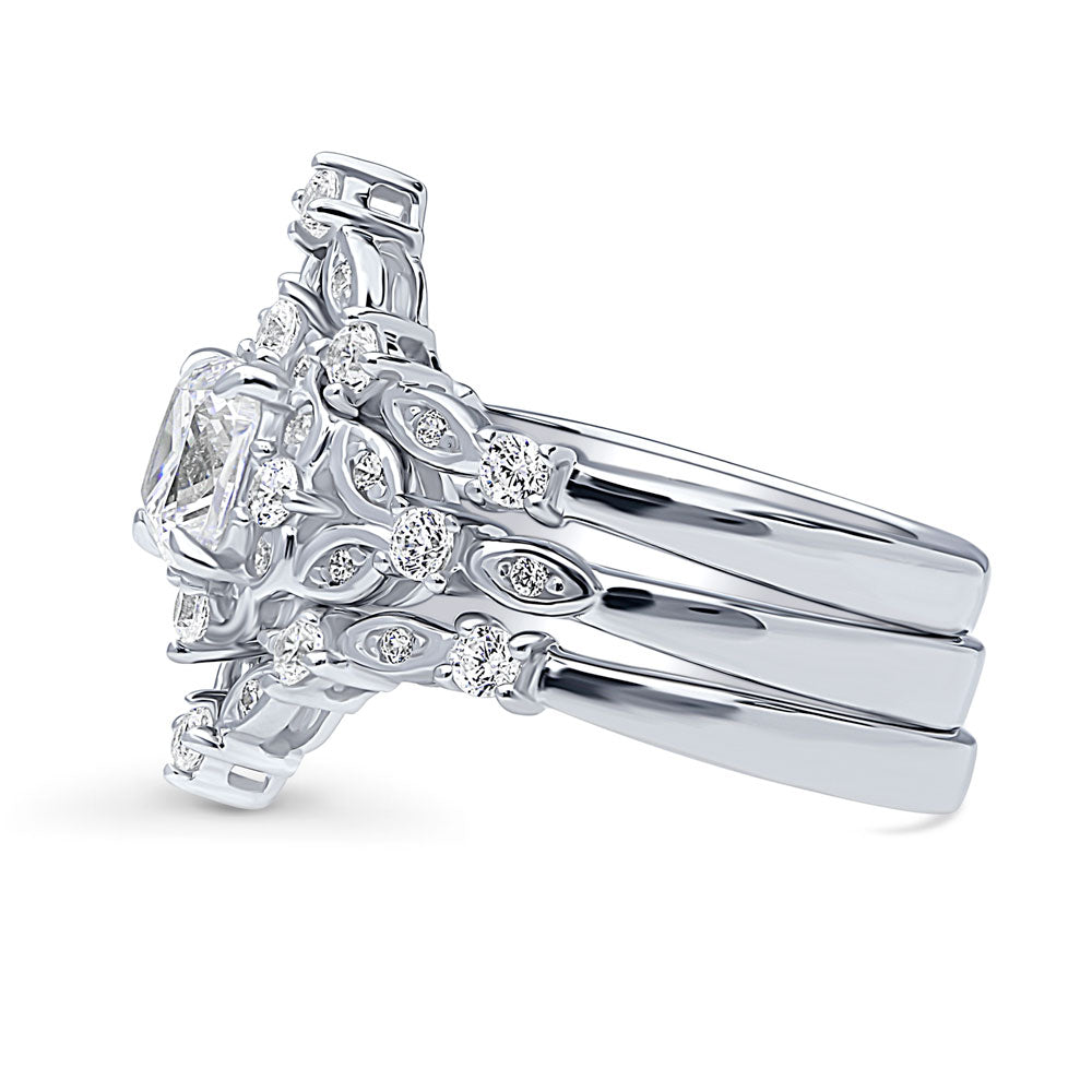 Angle view of Halo Art Deco Chevron V Shaped CZ Ring Set in Sterling Silver, 5 of 15