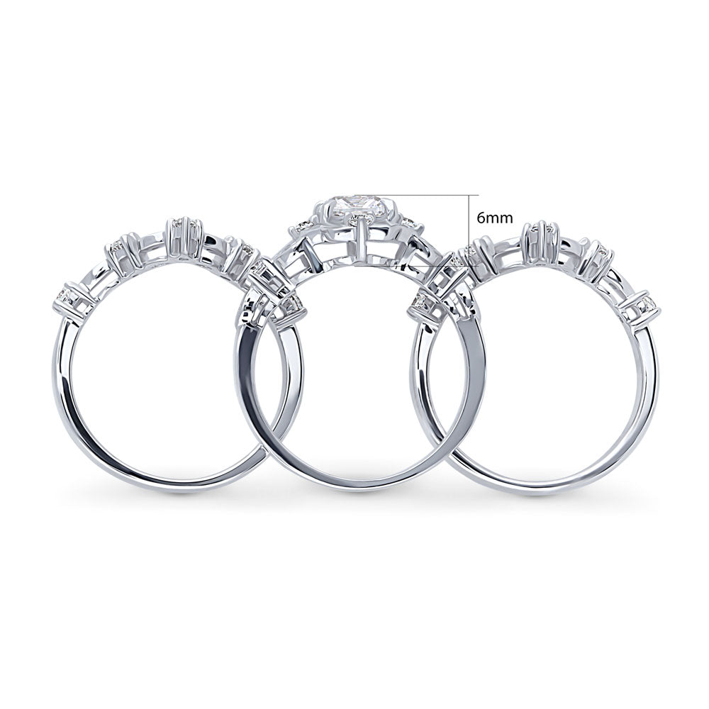 Alternate view of Halo Art Deco Chevron V Shaped CZ Ring Set in Sterling Silver, 8 of 15