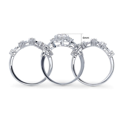 Halo Art Deco Chevron V Shaped CZ Ring Set in Sterling Silver