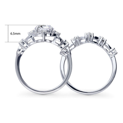 Halo Art Deco Chevron V Shaped CZ Ring Set in Sterling Silver