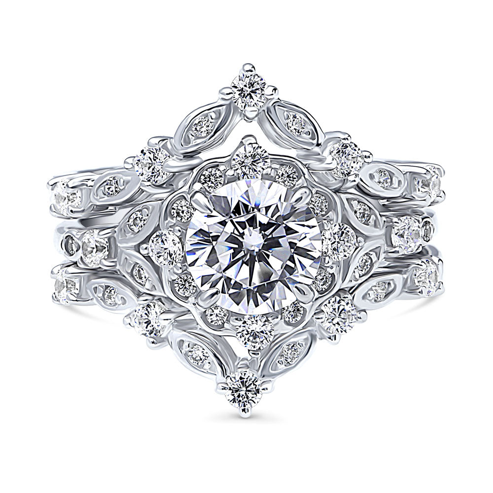 Halo Art Deco Chevron V Shaped CZ Ring Set in Sterling Silver, 1 of 15
