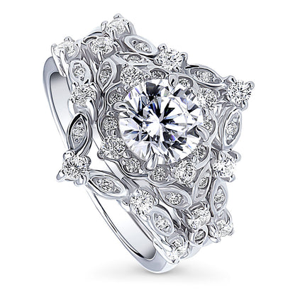 Halo Art Deco Chevron V Shaped CZ Ring Set in Sterling Silver