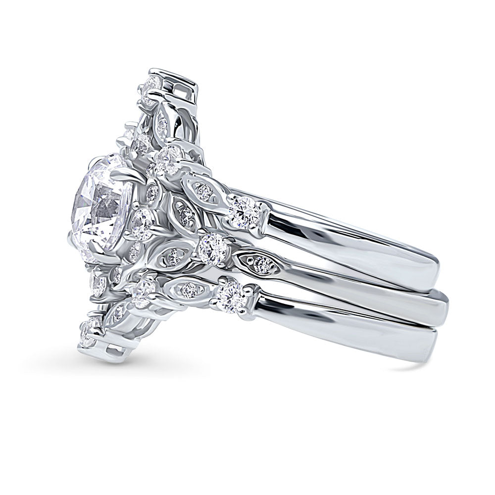 Angle view of Halo Art Deco Chevron V Shaped CZ Ring Set in Sterling Silver, 5 of 15