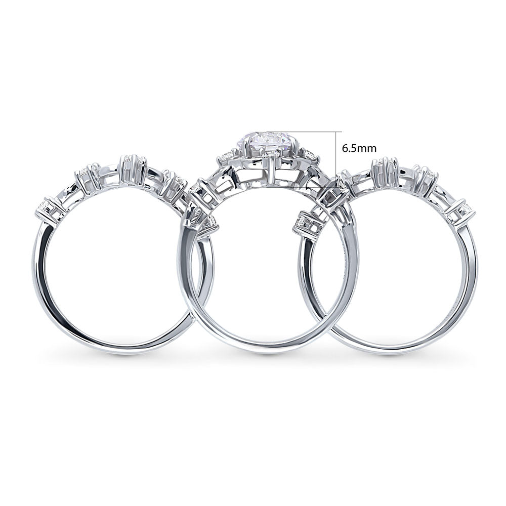 Alternate view of Halo Art Deco Chevron V Shaped CZ Ring Set in Sterling Silver, 8 of 15