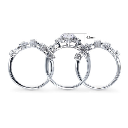 Halo Art Deco Chevron V Shaped CZ Ring Set in Sterling Silver